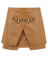 BALMAIN brown leather mini skirt